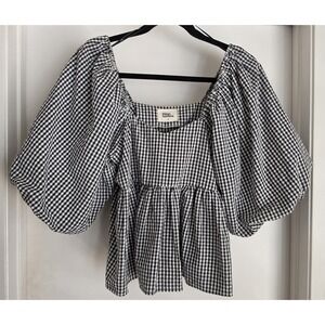 Things Between Women's Blouse Size S Black White Gingham Cotton Blend